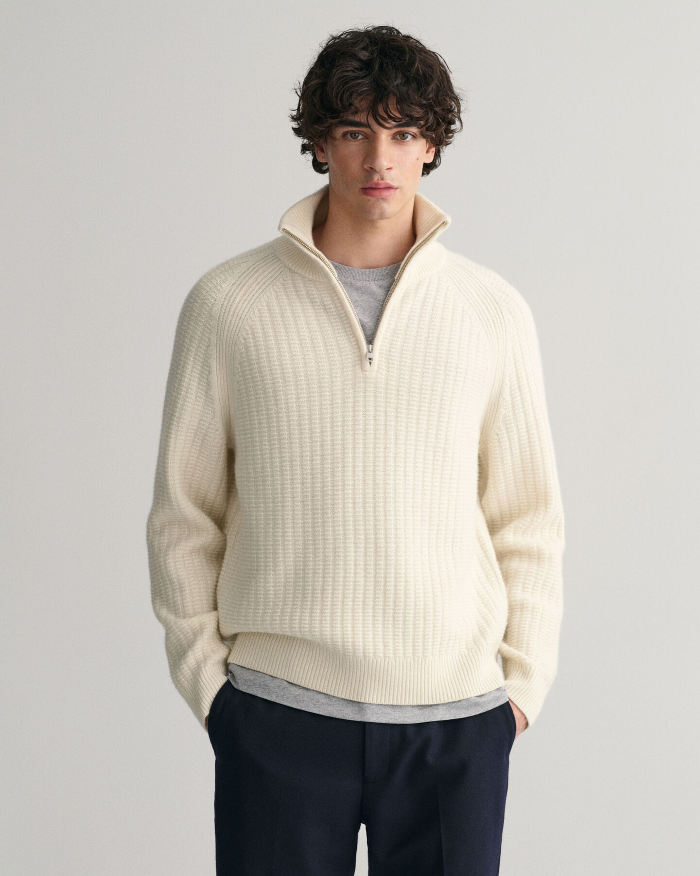 Sweatshirt de malha com meio fecho Textured