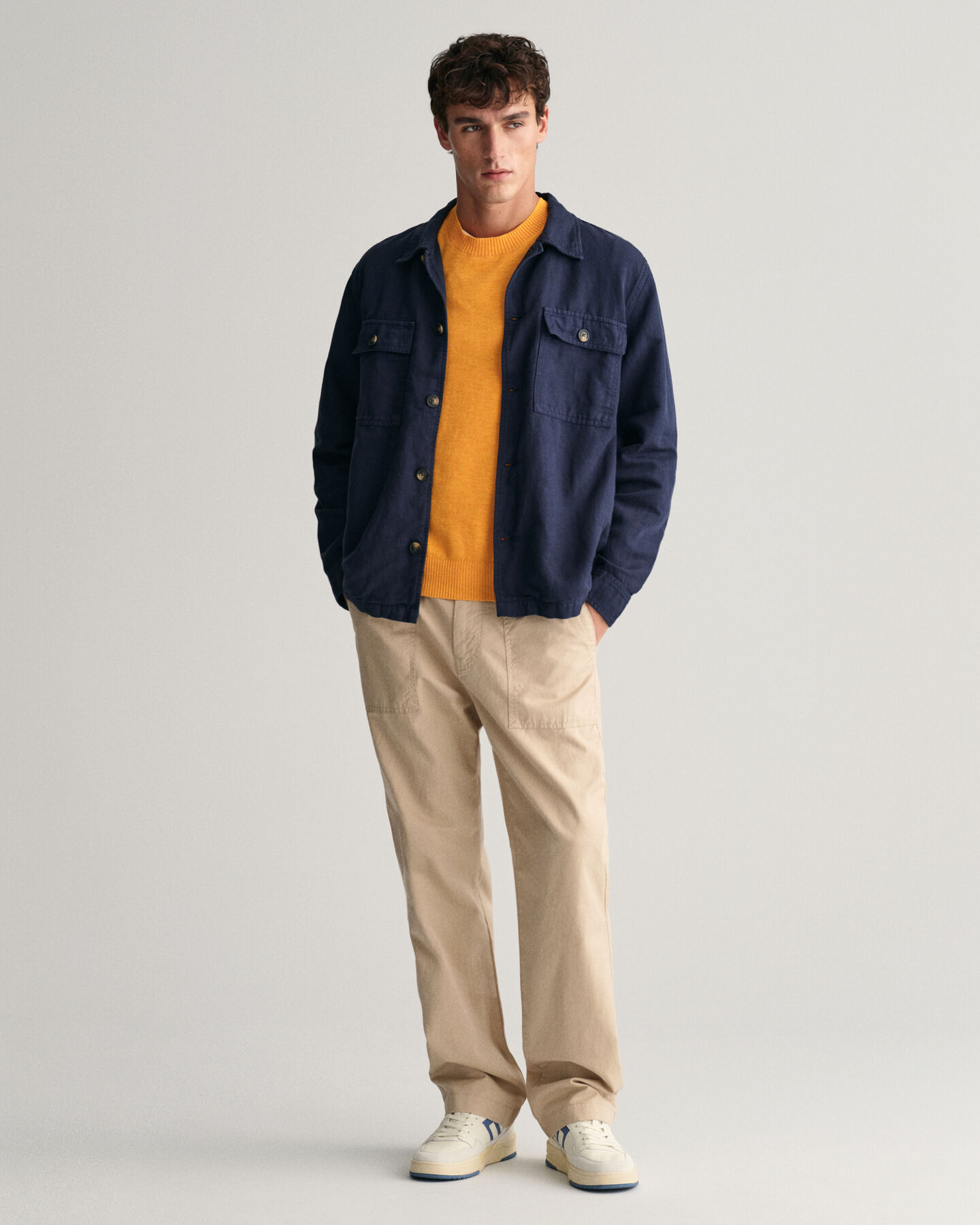 Pulover com decote redondo em algod&atilde;o e linho