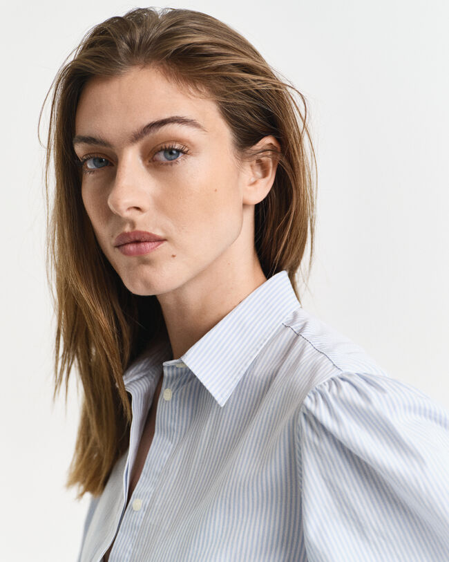 Vestido em popelina às riscas Classic