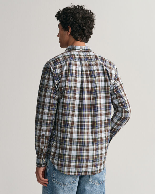 Camisa em popelina com padr&atilde;o axadrezado m&eacute;dio regular fit