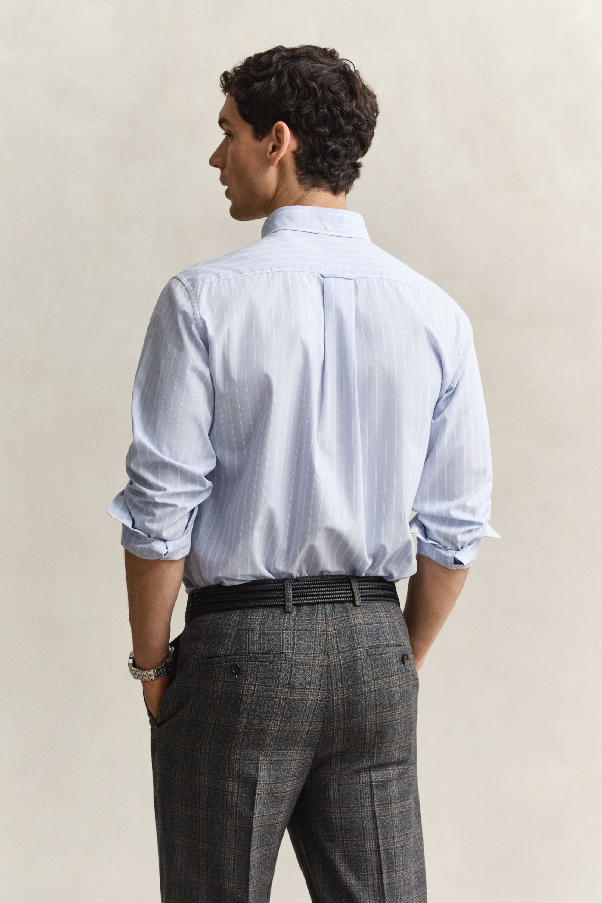 Camisa em popelina às riscas Classic