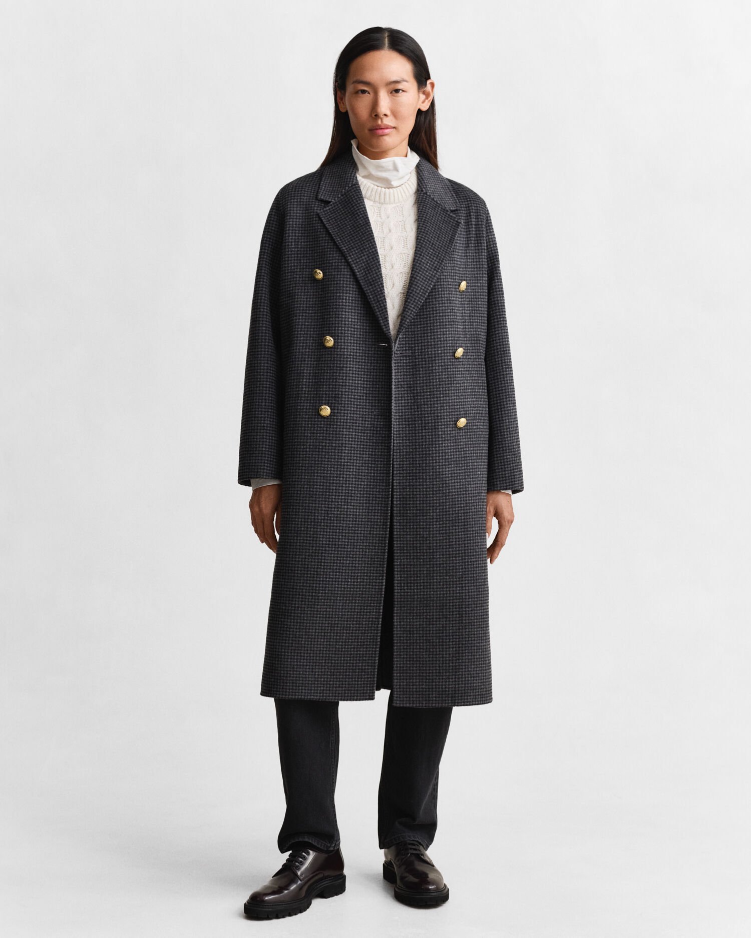 Sobretudo cosido à mão com padrão de xadrez