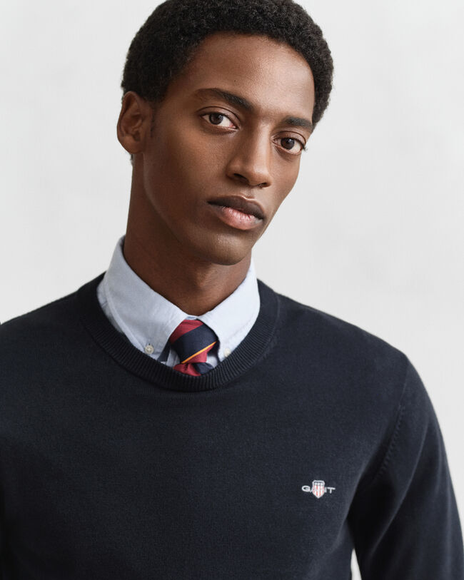 Camisola de malha com decote redondo clássica em algodão