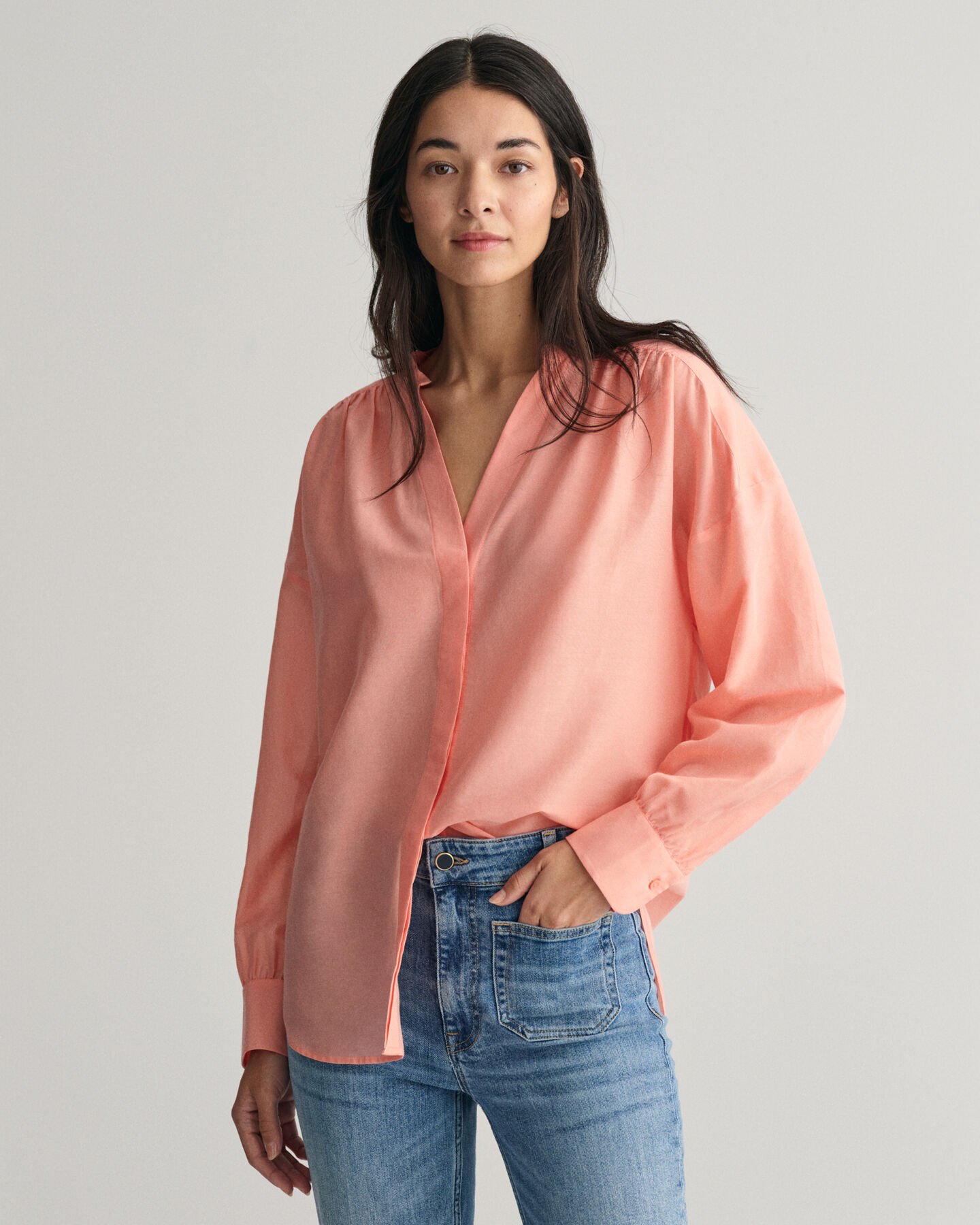 Blusa em seda e algod&atilde;o