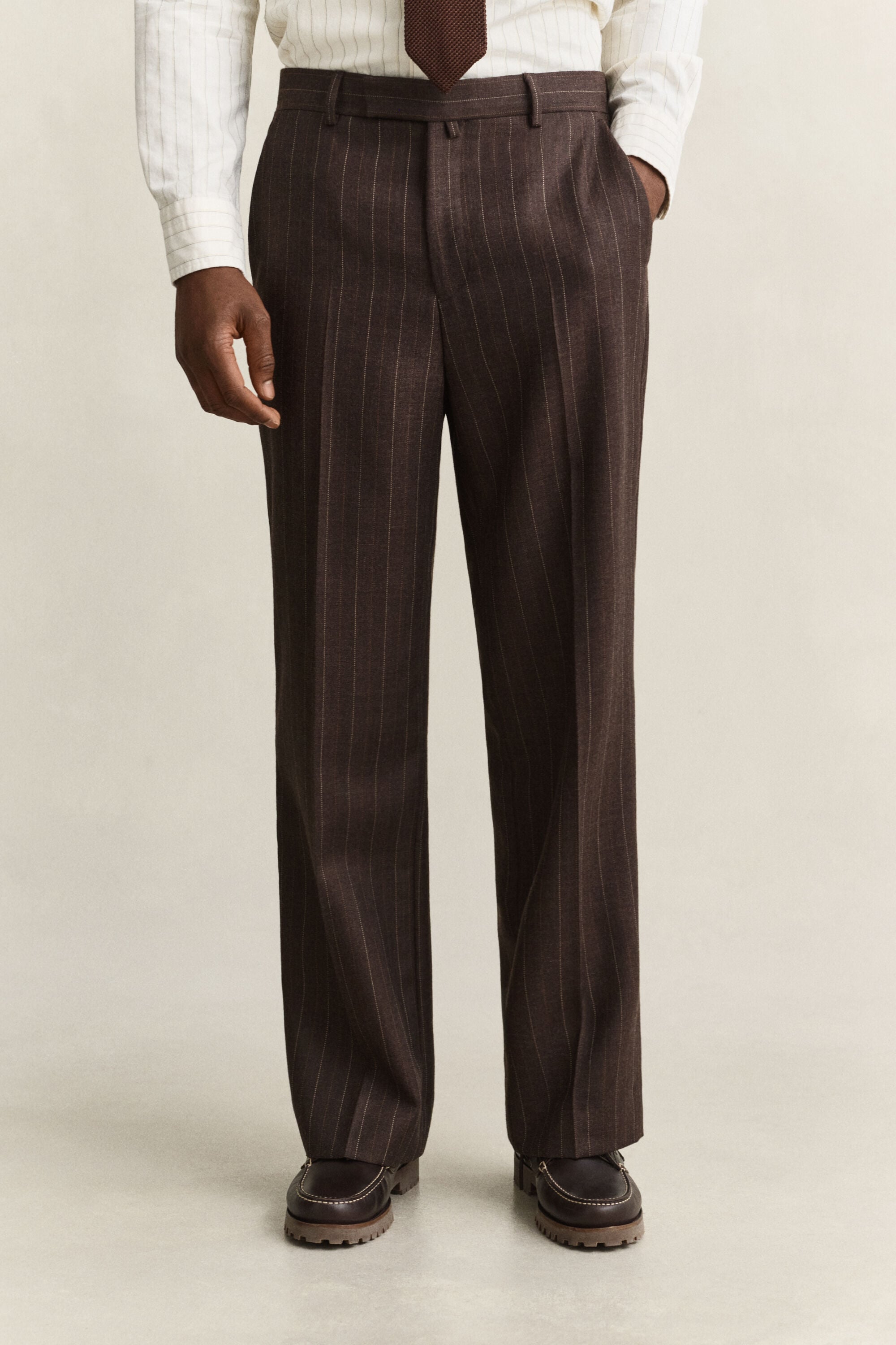Calças de fato em lã com padrão Pinstripe
