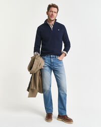 Camisola de malha com meio fecho de correr microtexturizada