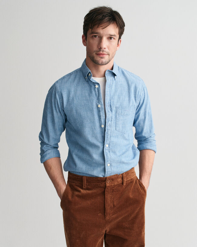 Camisa em chambray índigo regular fit