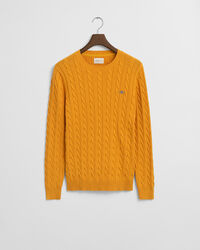 Camisola em malha entrançada de algodão com decote redondo