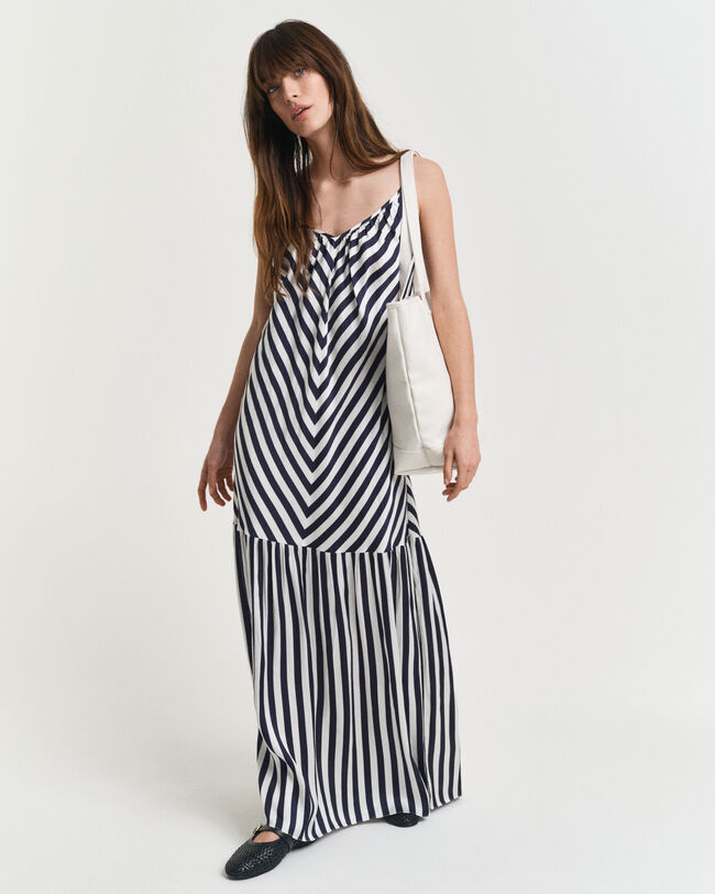 Vestido maxi às riscas Chevron