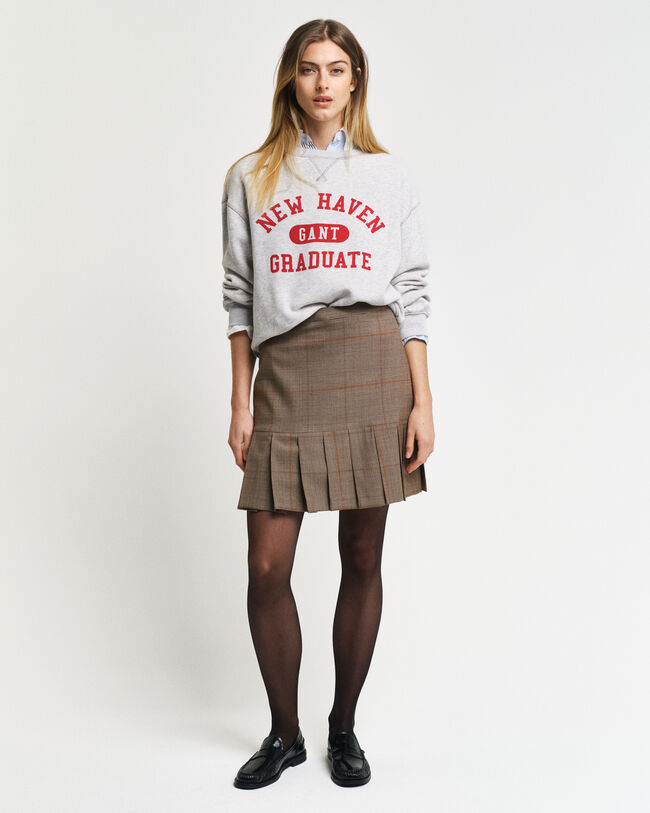 Saia plissada com padr&atilde;o de xadrez