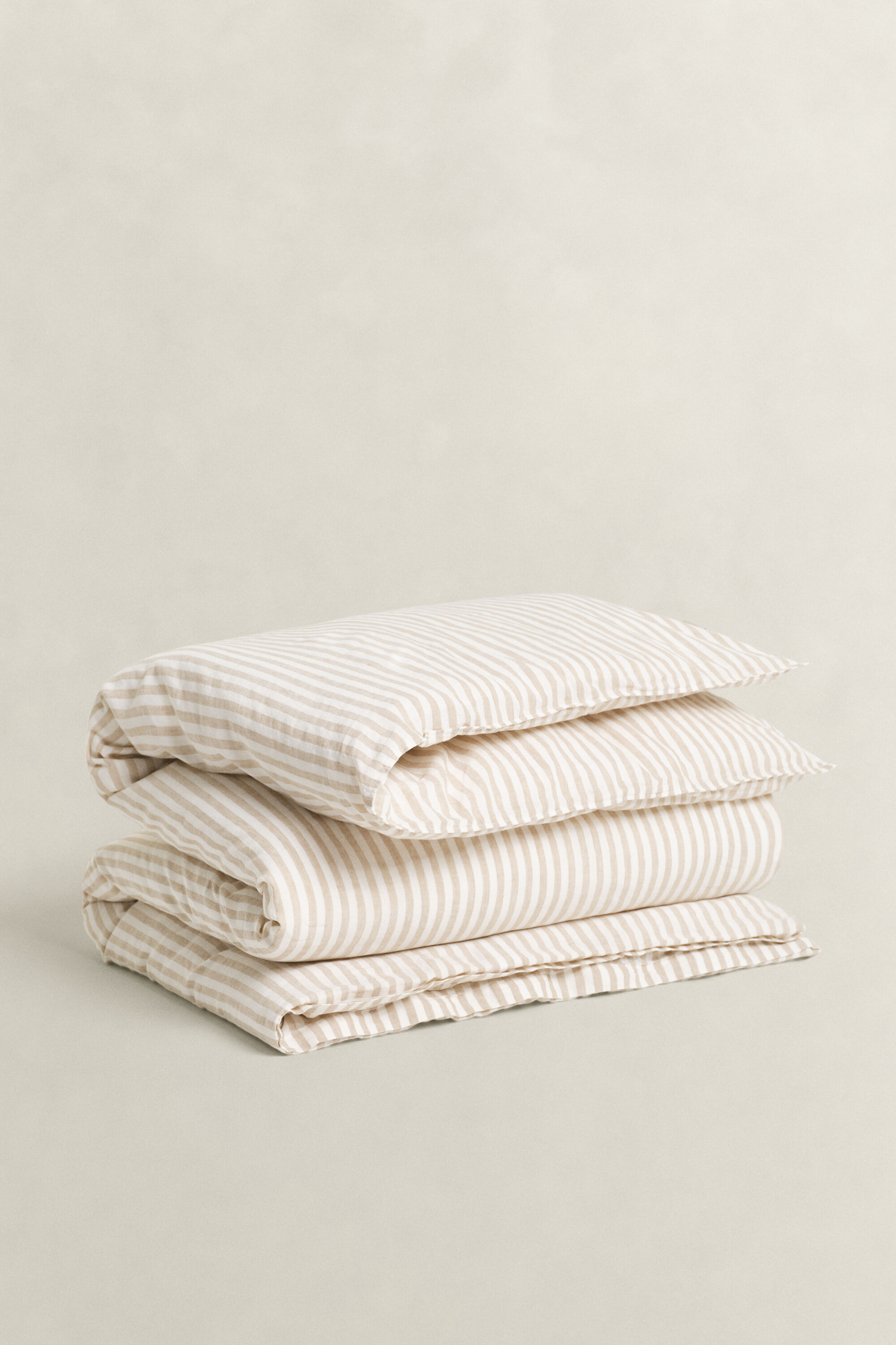 Capa de edredão de casal em linho e algodão às riscas