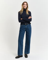 Camisola de manga comprida canelada com gola alta