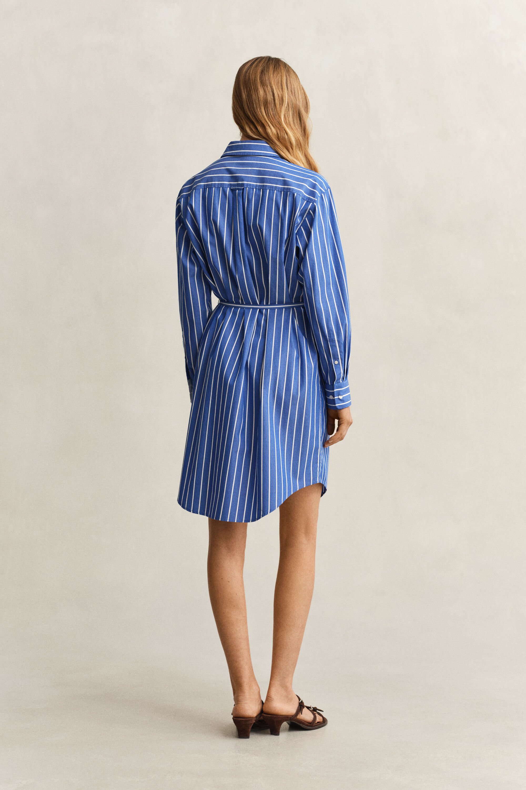 Vestido em popelina às riscas Classic