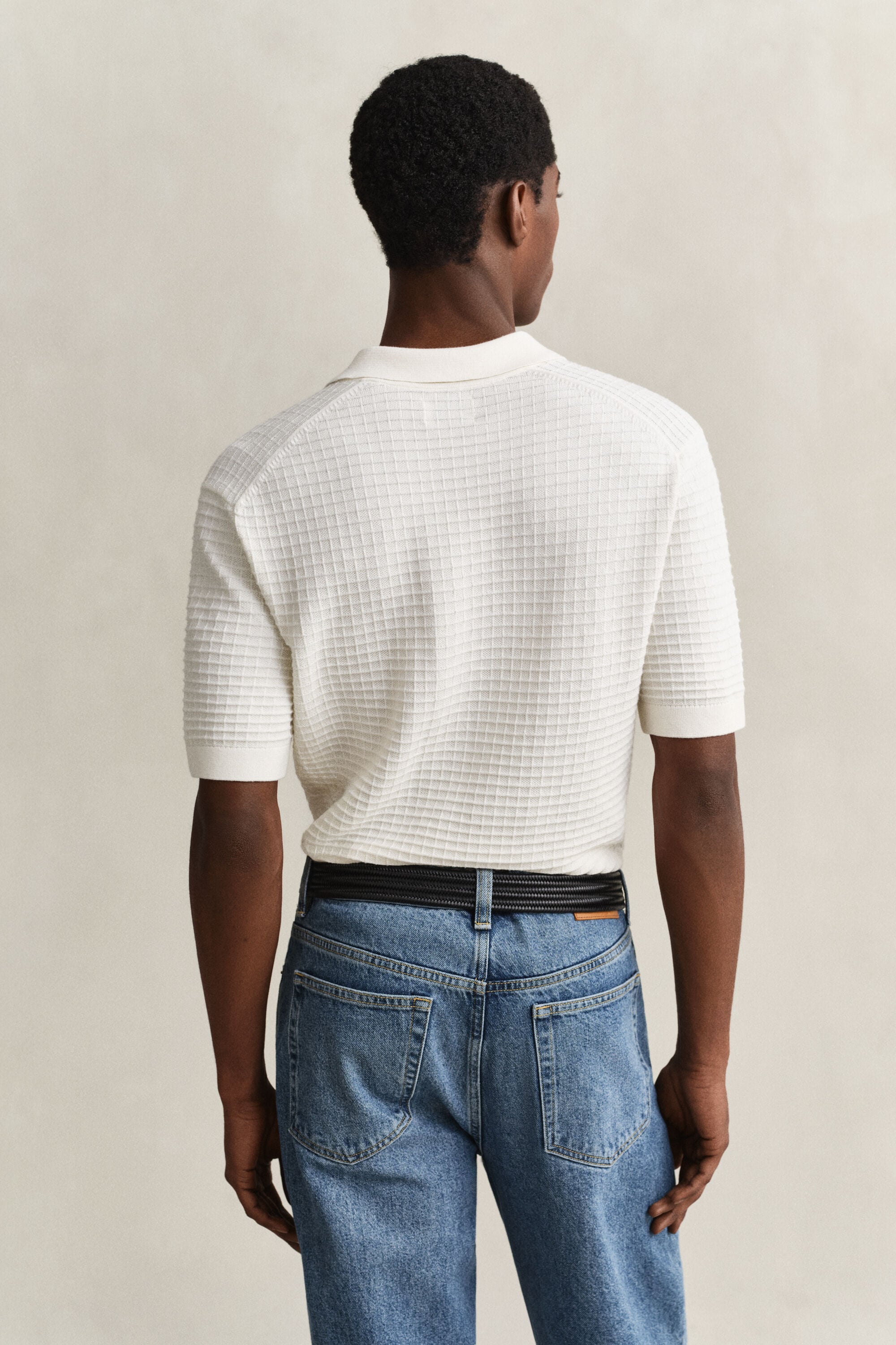 Camisola de malha texturizada tipo polo