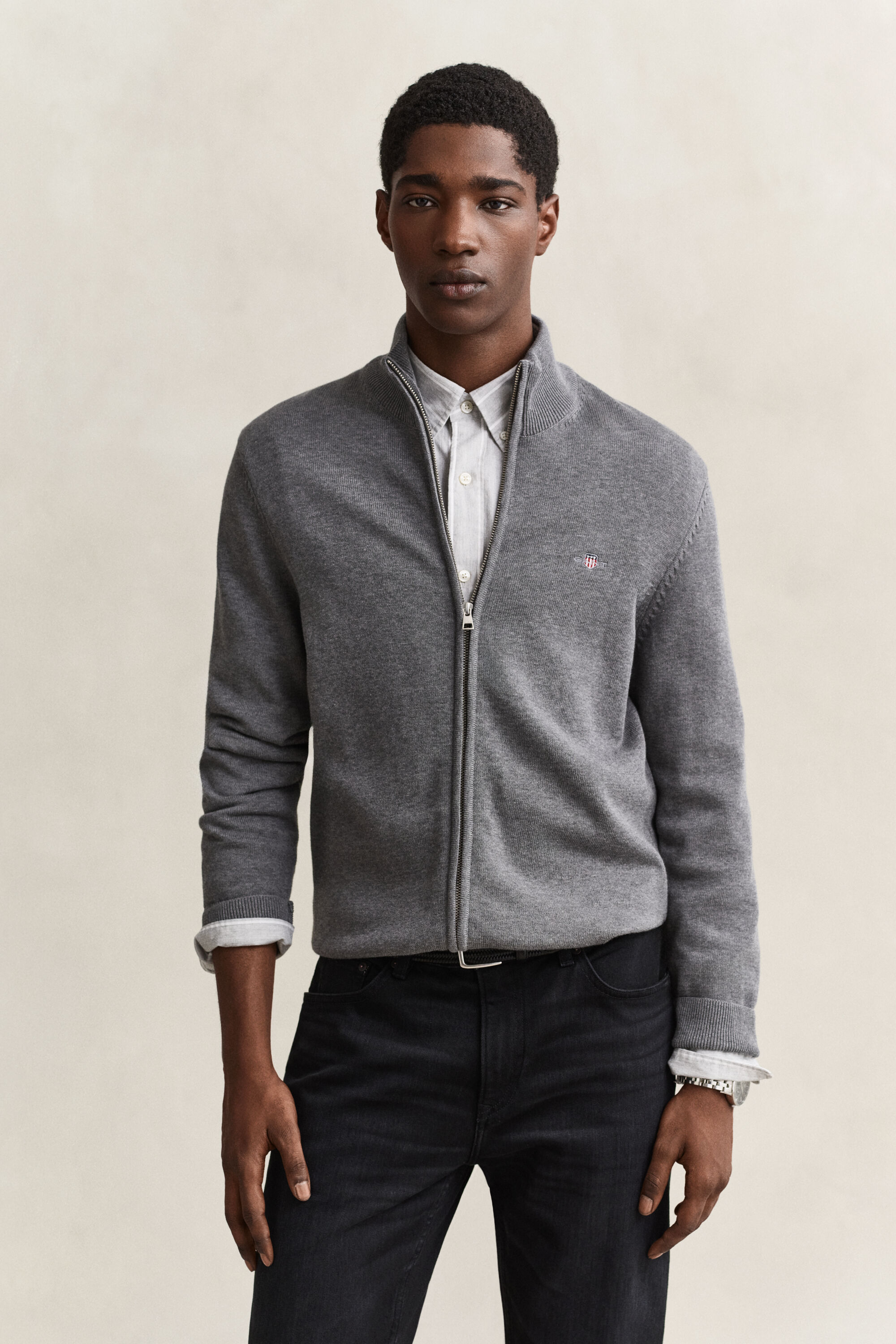 Casaco de malha com fecho de correr Casual Cotton