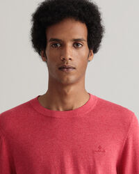 Camisola com decote redondo em algod&atilde;o e caxemira