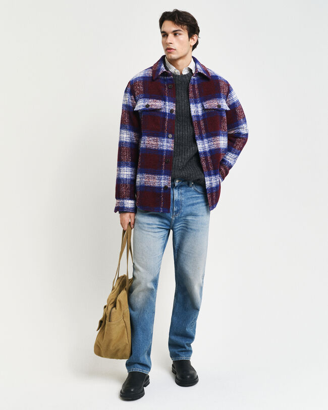 Sobrecamisa em mistura de lã com padrão de xadrez