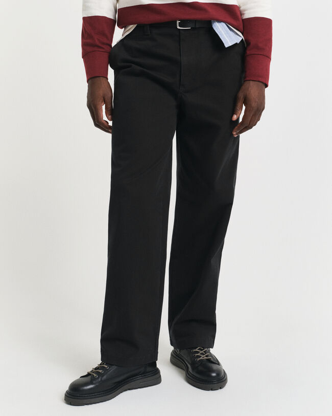 Calças chino em sarja e algodão relaxed fit