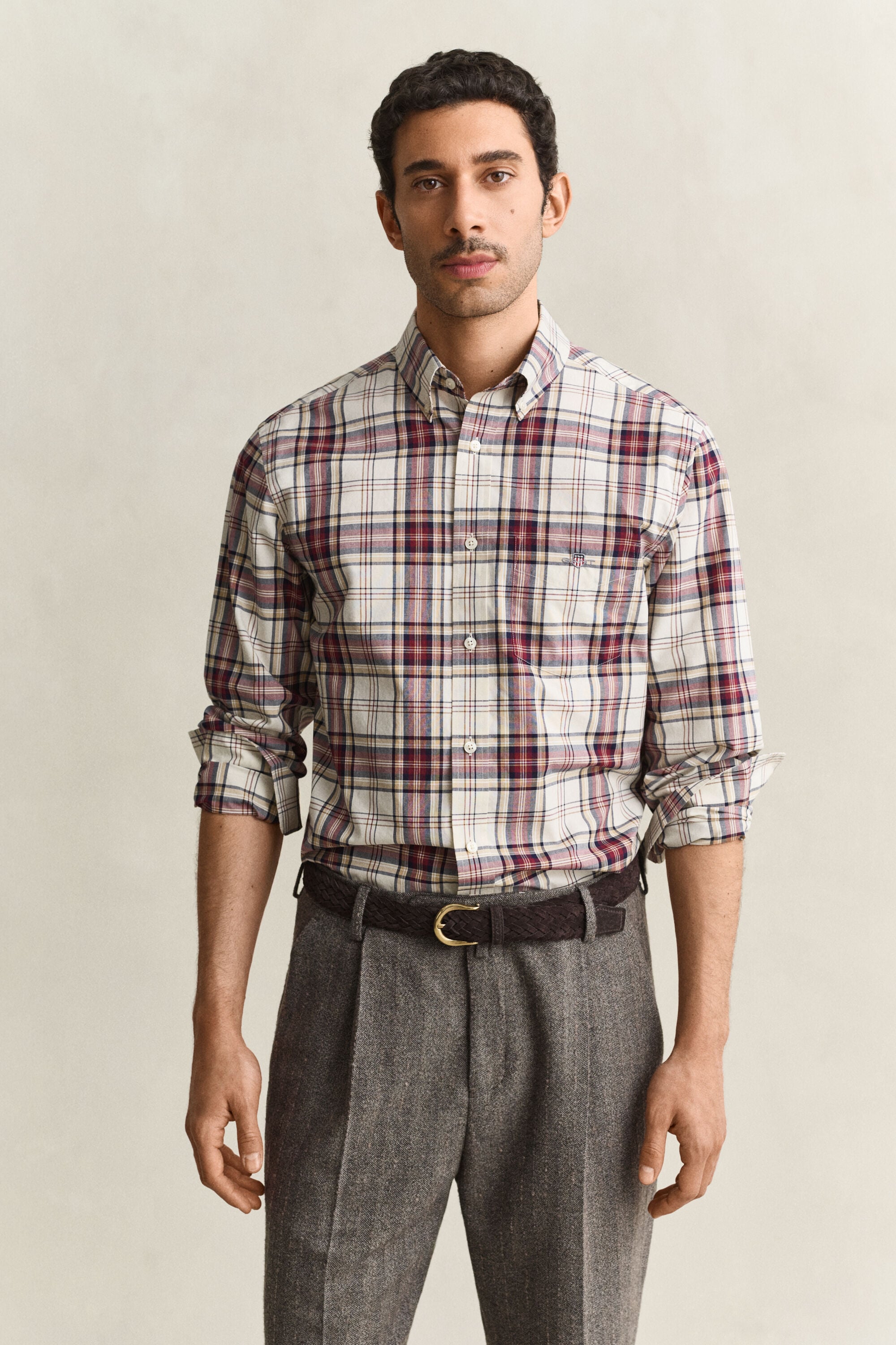 Camisa de popelina com padrão de xadrez