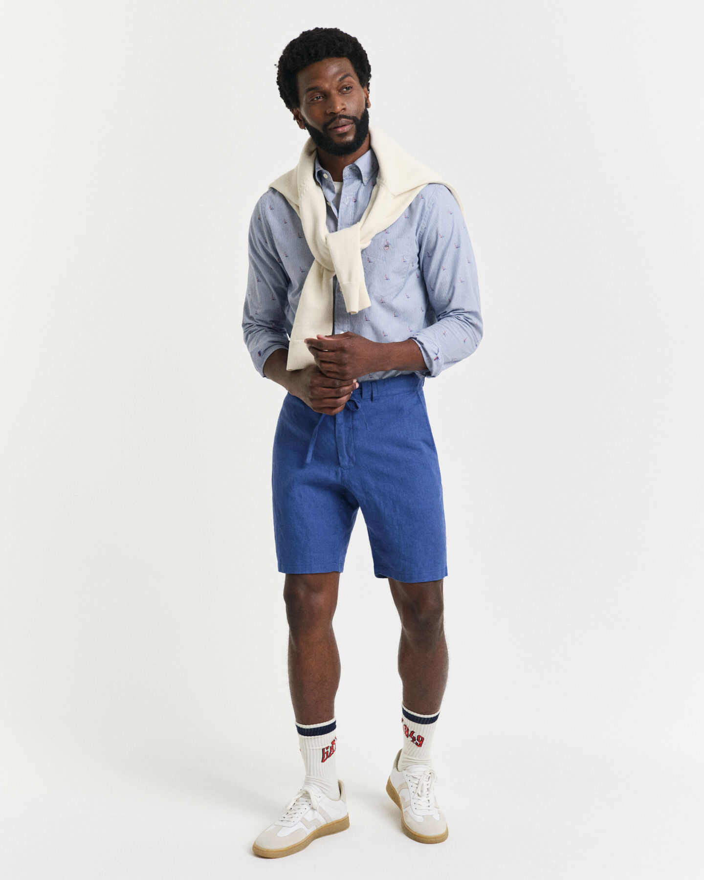 Calções com cordão de linho relaxed fit