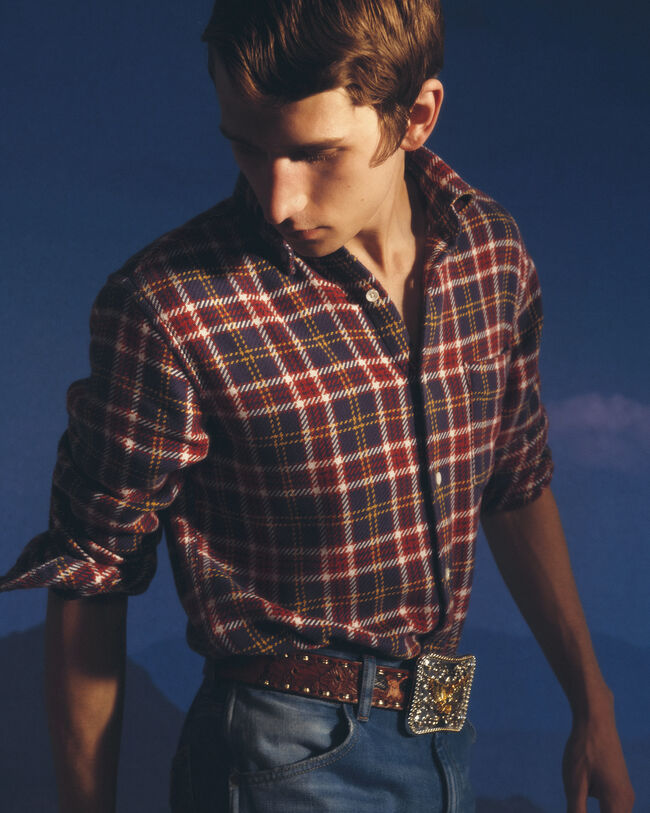 Camisa Western em sarja com padr&atilde;o de xadrez Wrangler x GANT regular fit