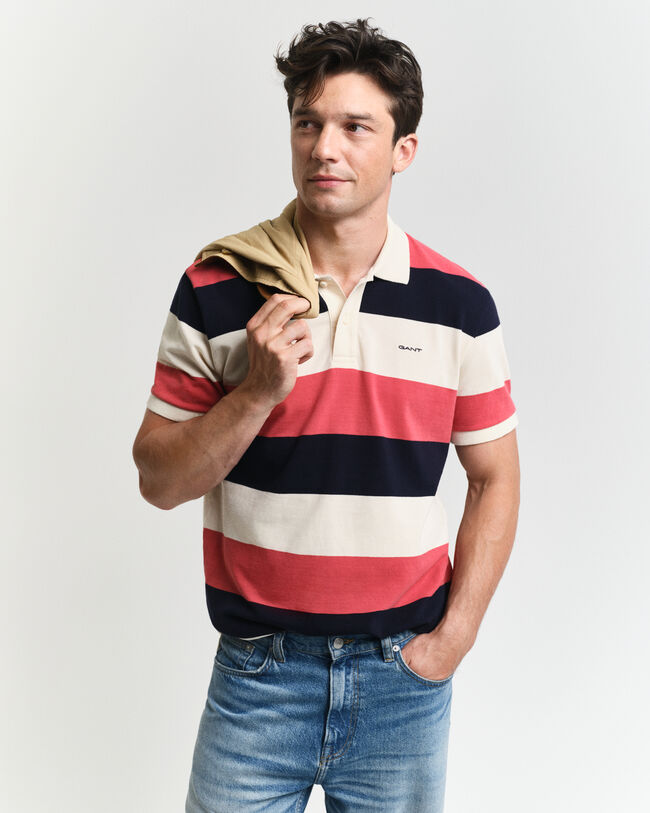 Polo em algodão piqué às riscas em bloco