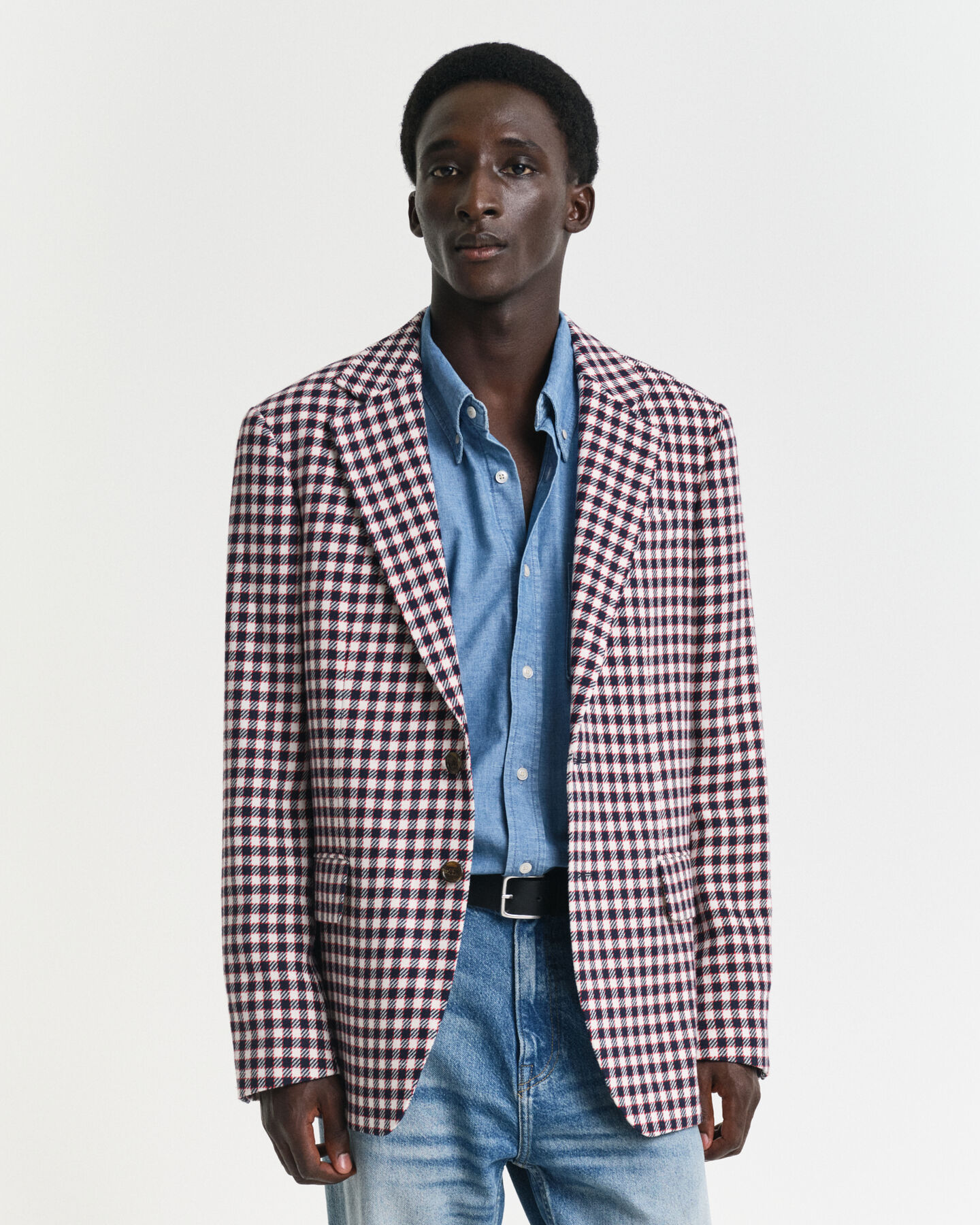 Blazer em mistura de algodão com padrão de xadrez regular fit