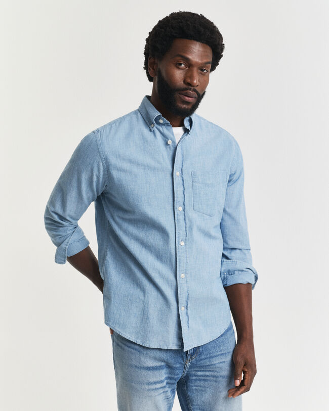Camisa em chambray índigo regular fit