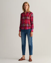 Camisa em padrão xadrez seda de algodão regular fit