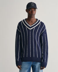 Sweatshirt com decote em V Collegiate Pinstripe