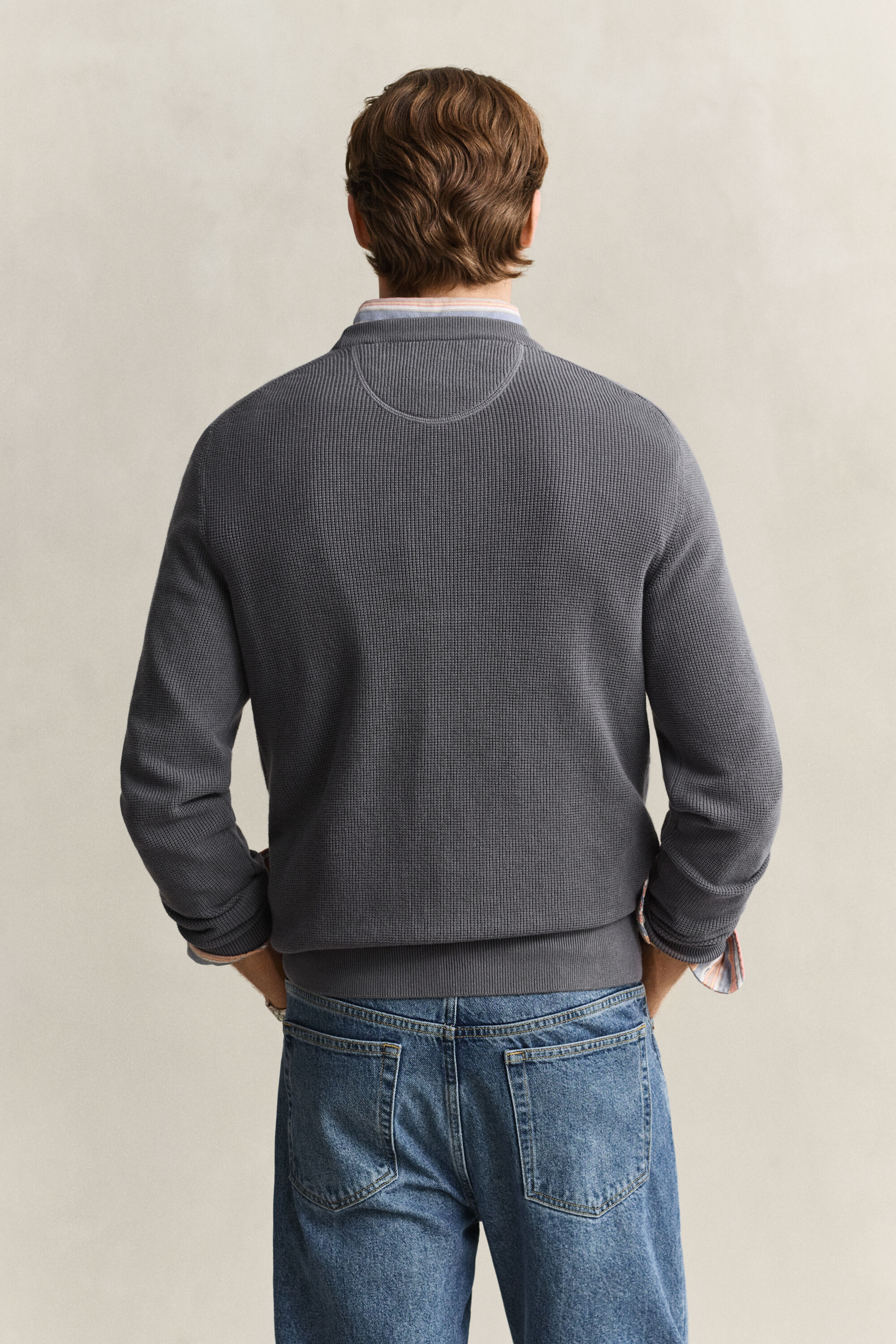 Camisola de malha com decote redondo em algodão texturizado