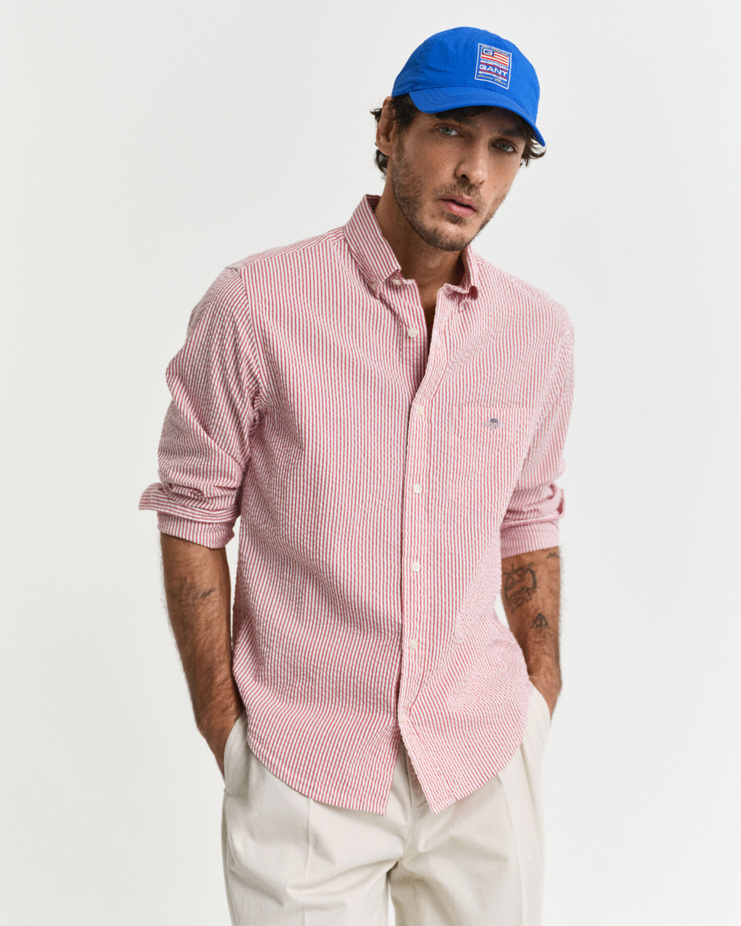 Camisa Seersucker às riscas regular fit
