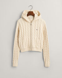 Casaco de malha entran&ccedil;ada curto com capuz e fecho Shield Teen Girls