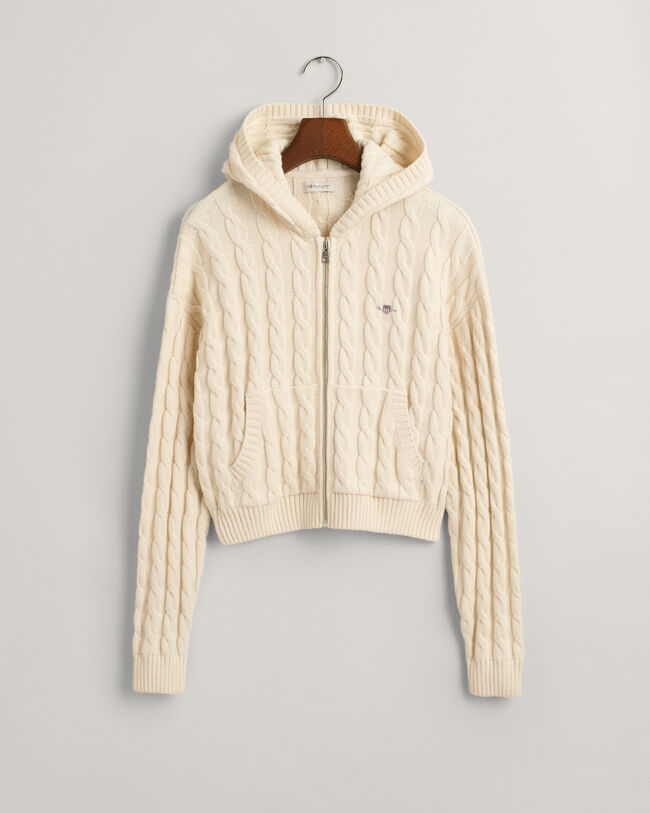 Casaco de malha entran&ccedil;ada curto com capuz e fecho Shield Teen Girls