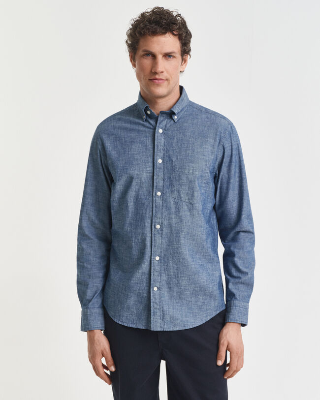 Camisa em chambray índigo regular fit