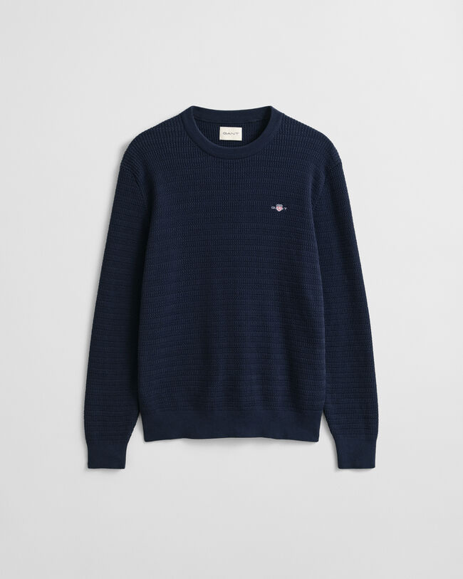 Camisola em mini malha entrançada com decote redondo