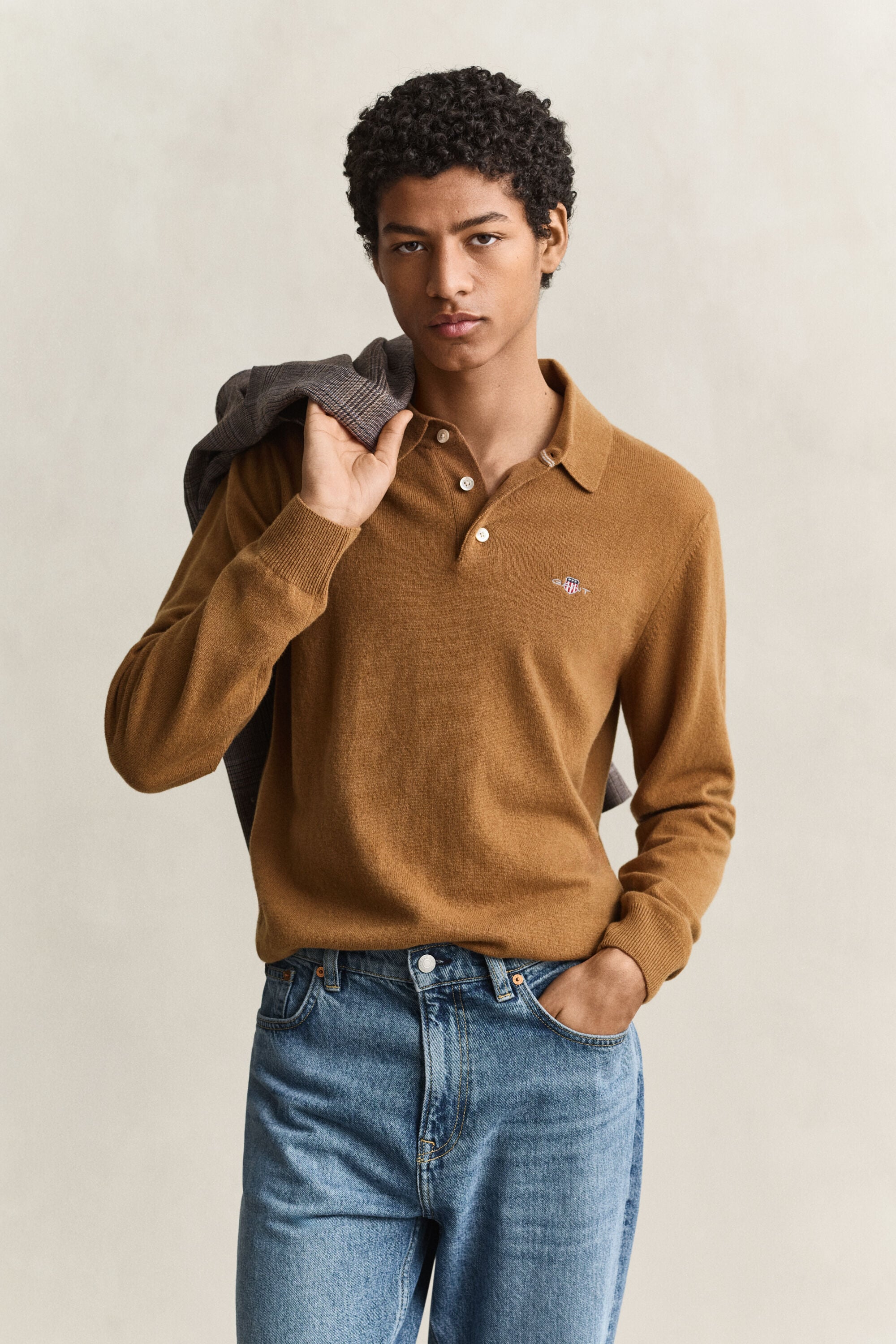 Camisola de malha tipo polo em lã extrafina