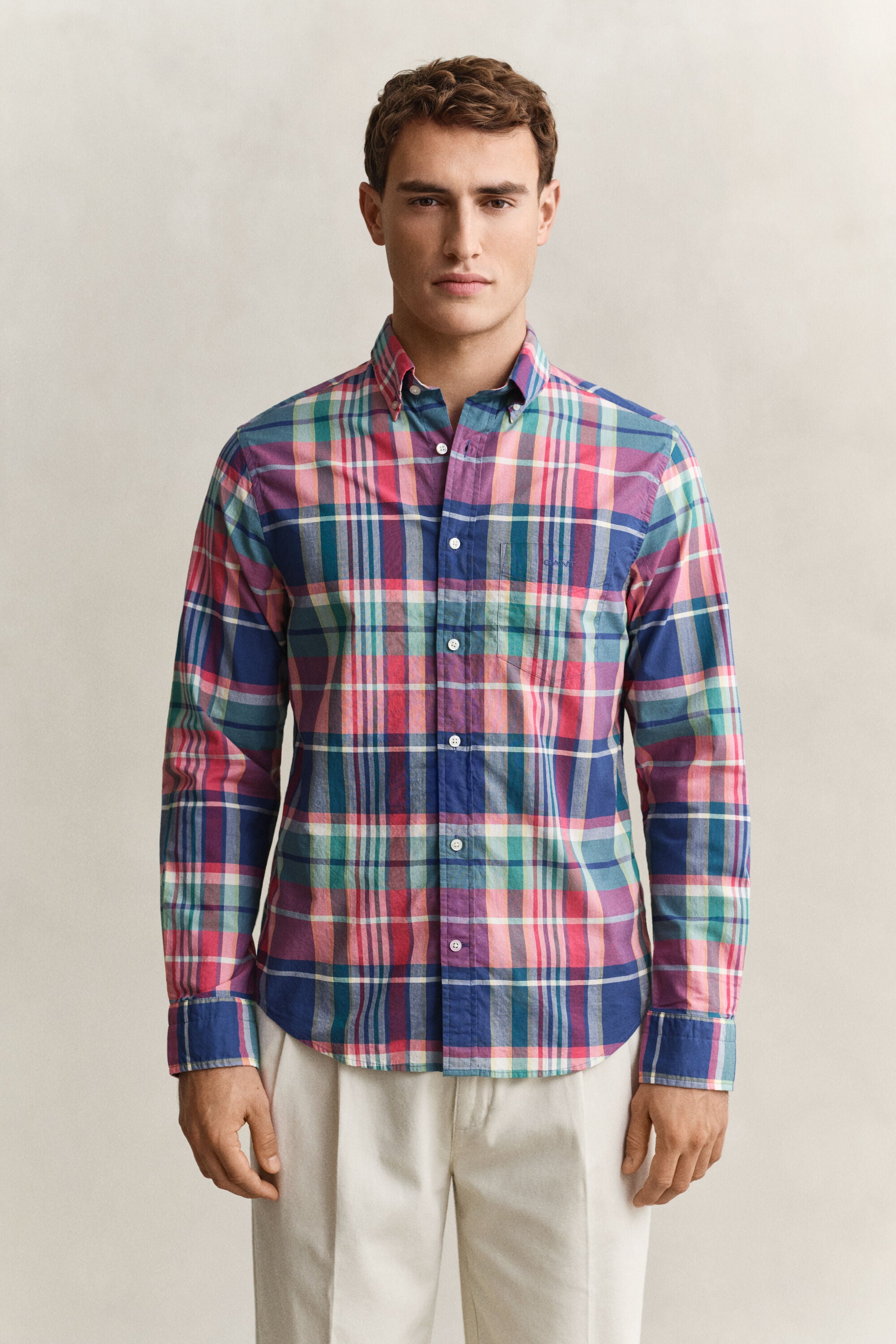 Camisa com padrão de xadrez Madras