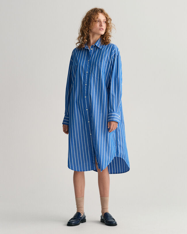 Vestido-camisa às riscas oversized