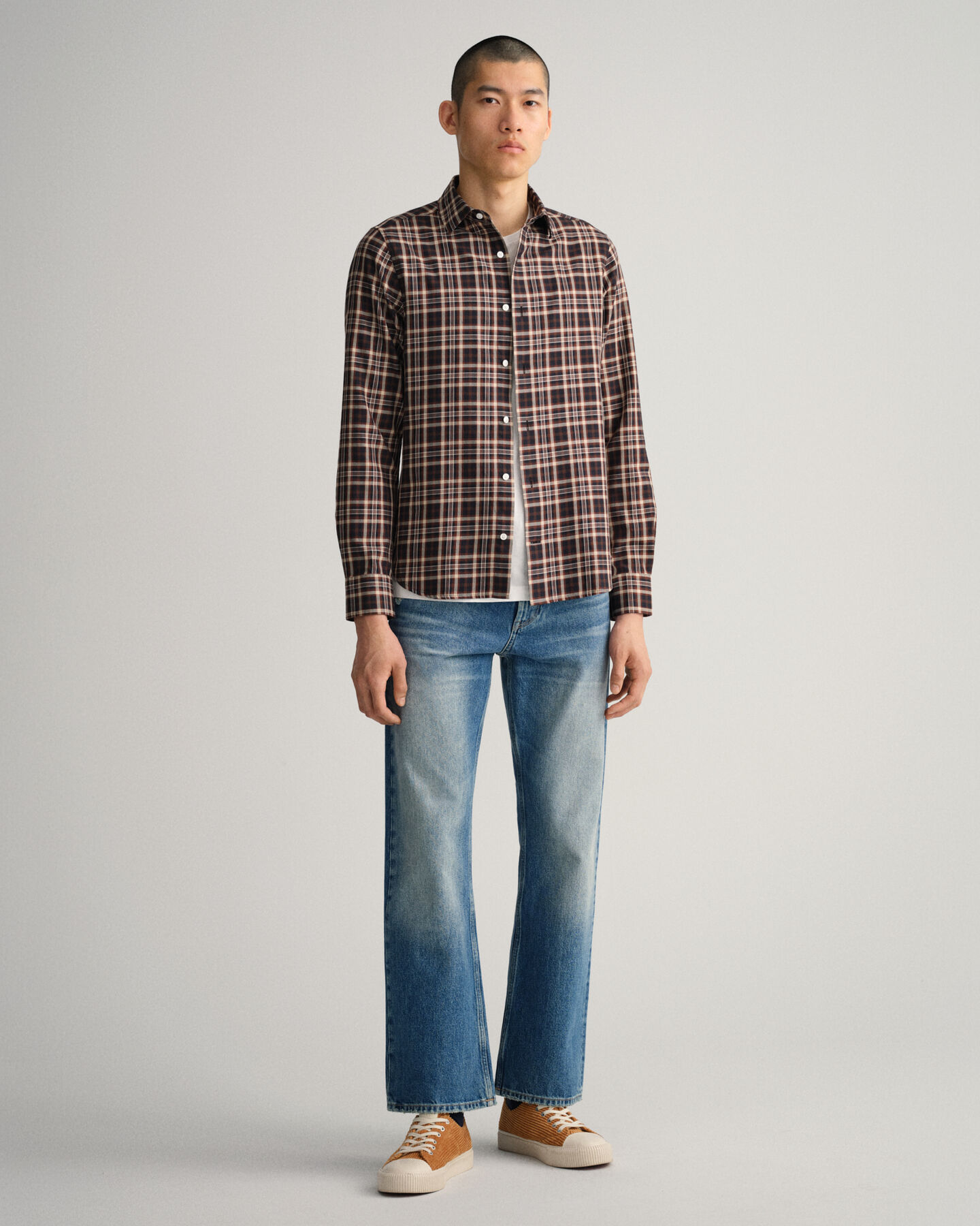 Camisa de sarja em xadrez slim fit