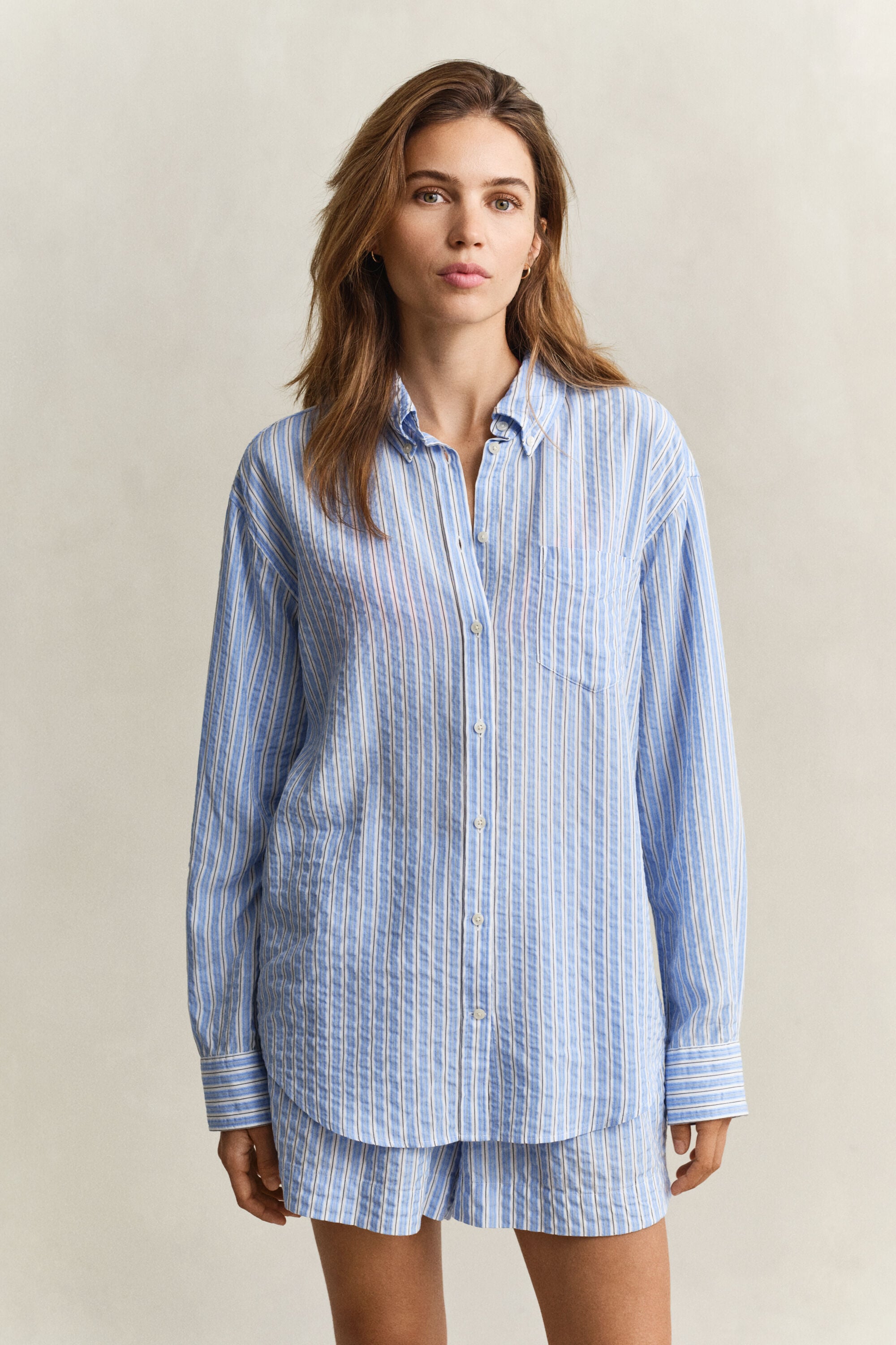 Camisa às riscas Seersucker