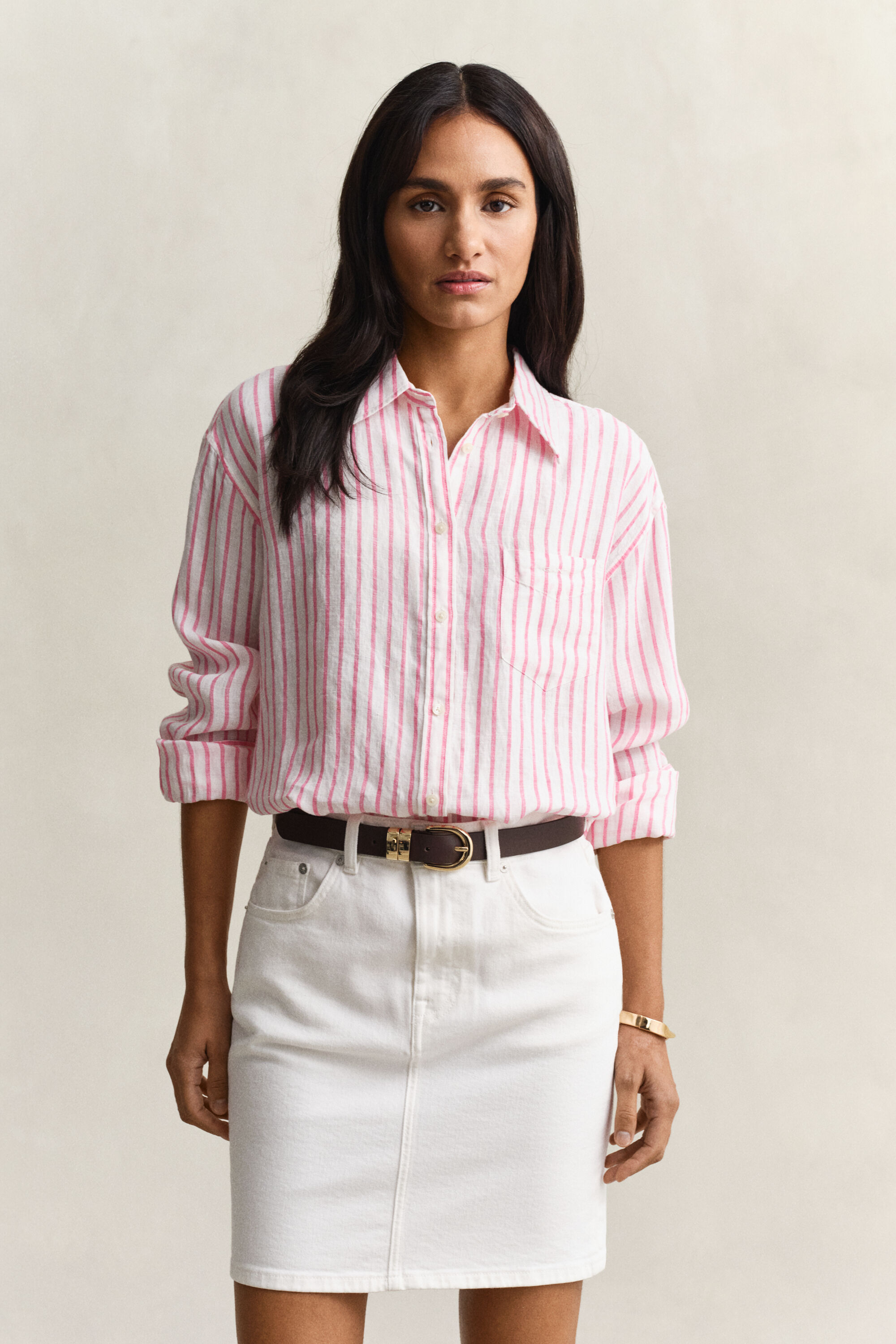 Camisa de linho às riscas relaxed fit