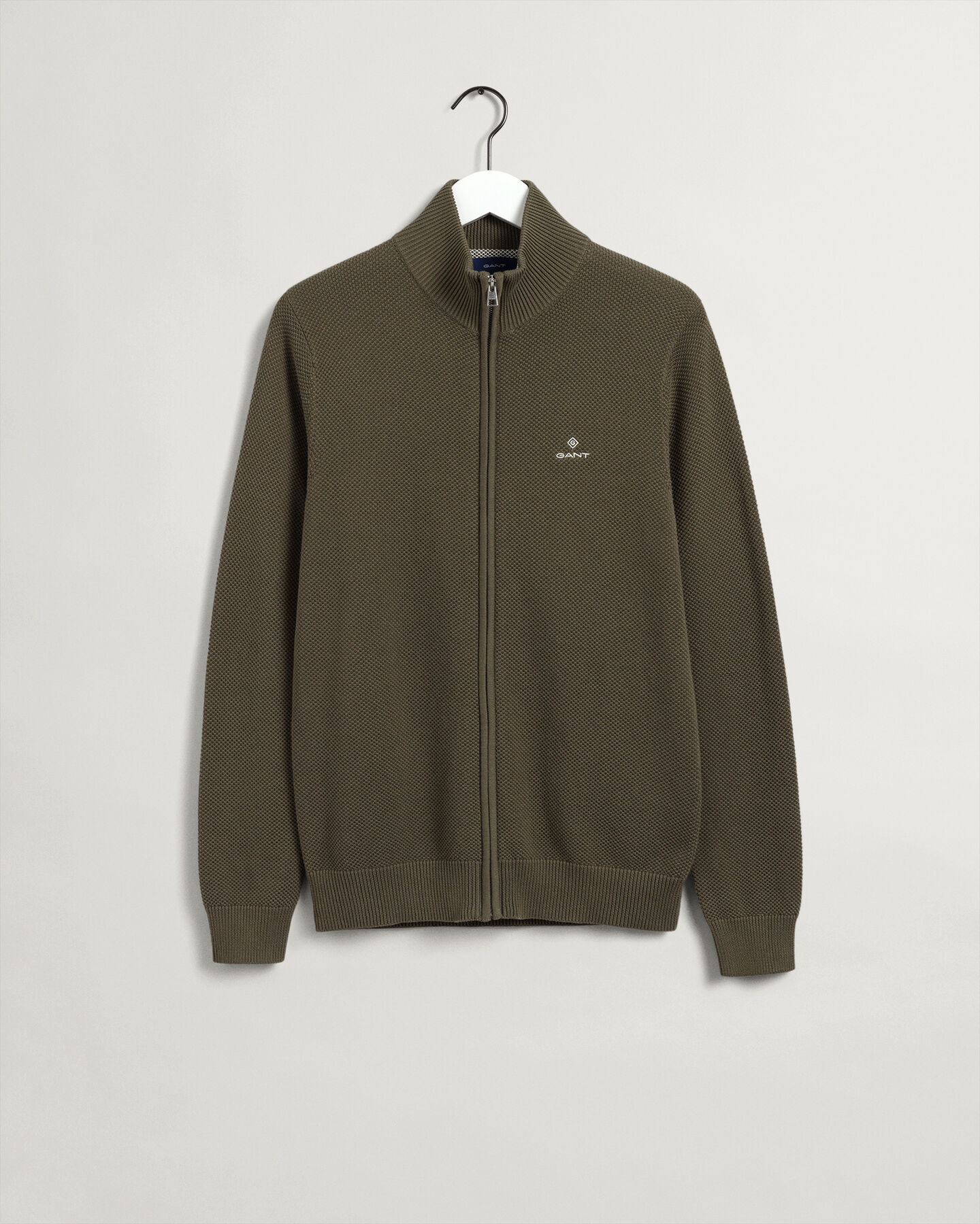 Casaco de malha com meio fecho de correr em algod&atilde;o piqu&eacute;