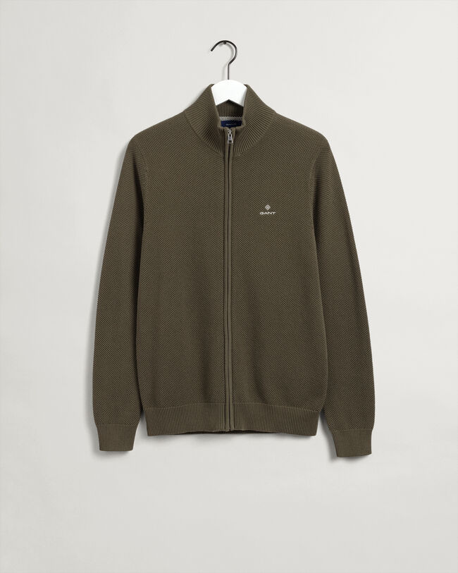 Casaco de malha com meio fecho de correr em algod&atilde;o piqu&eacute;