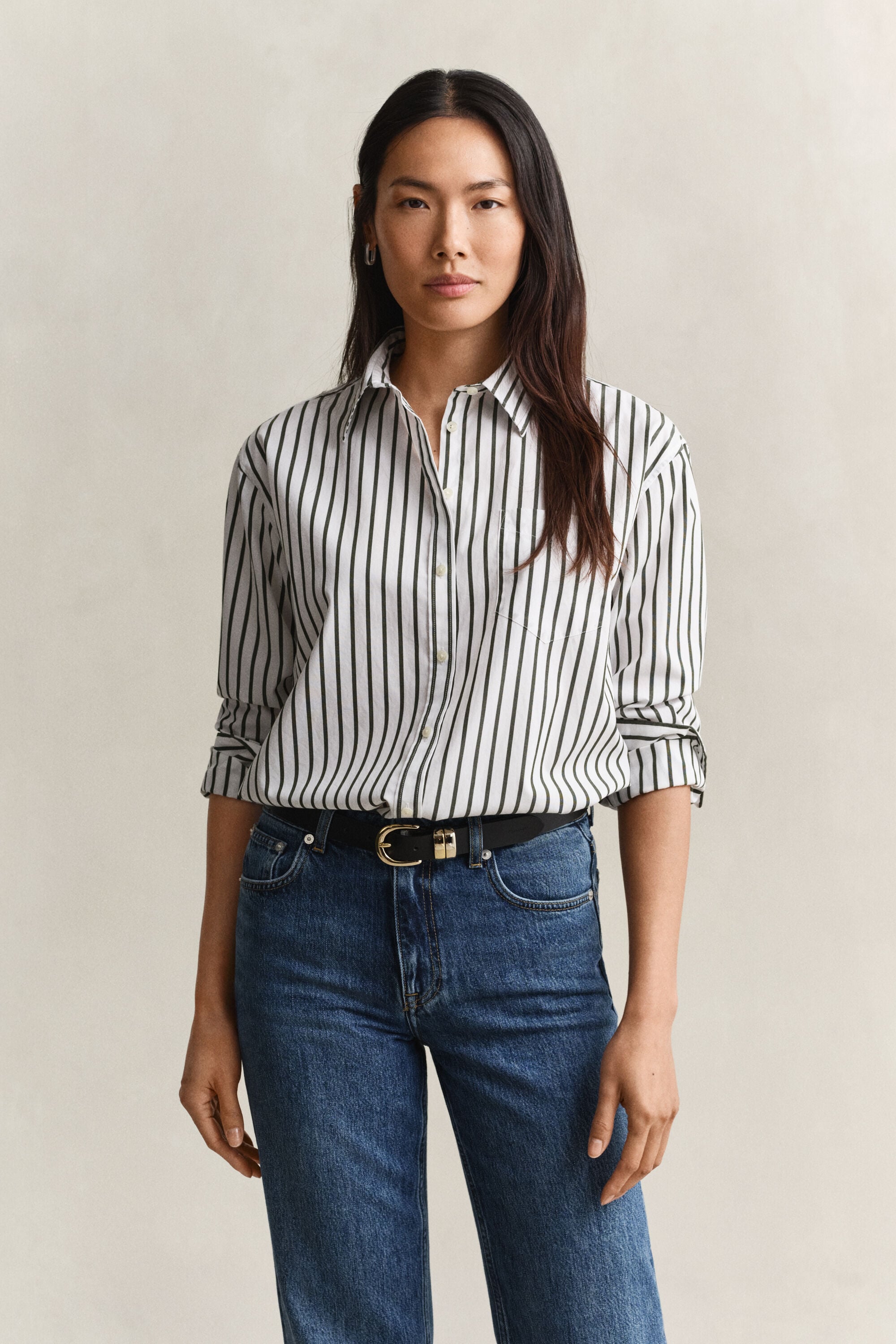 Camisa em popelina às riscas Classic relaxed fit