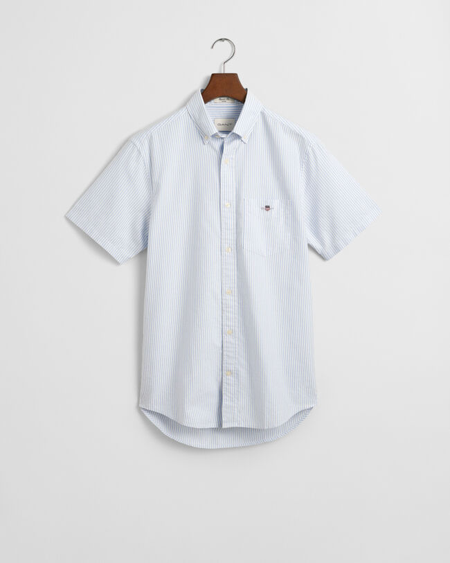 Camisa de manga curta &agrave;s riscas Classic Oxford regular fit