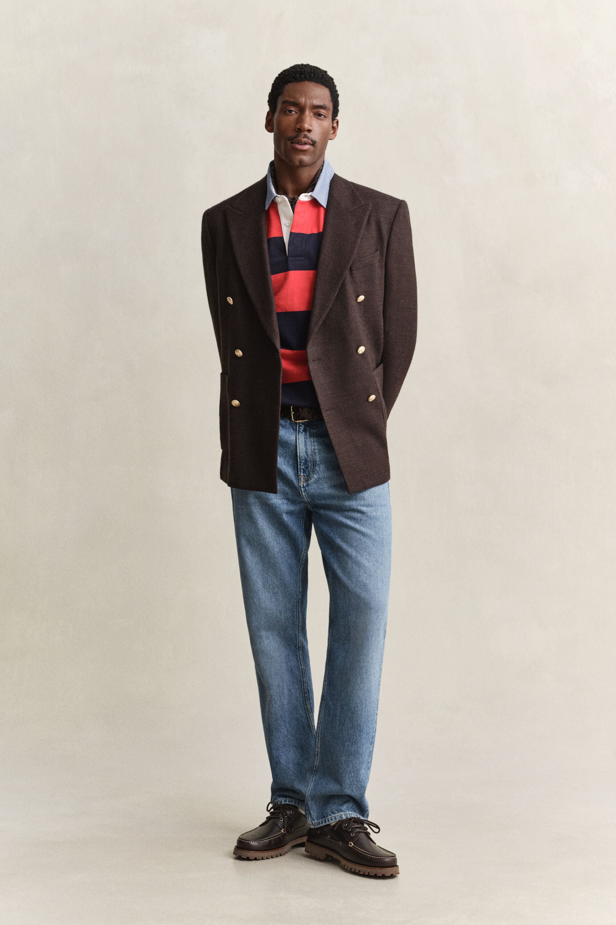 Heavy Rugger às riscas com colarinho em chambray