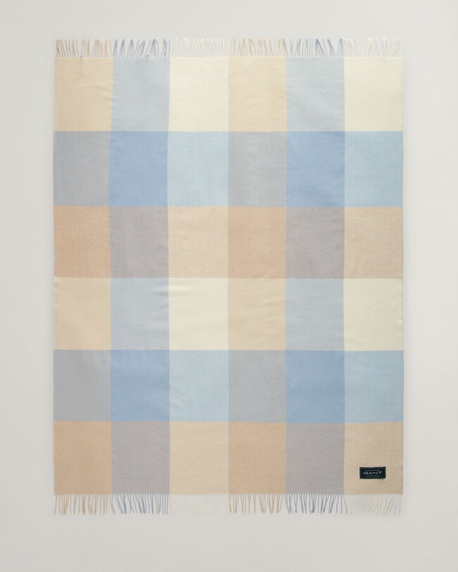 Manta decorativa com padrão de xadrez em lã de merino extrafina