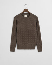 Camisola em malha entrançada de algodão com decote redondo