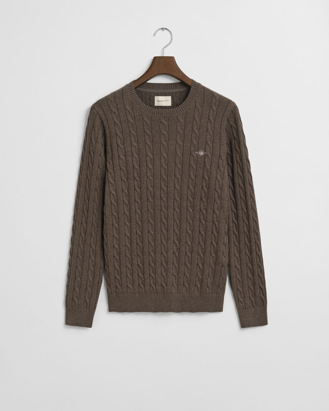 Camisola em malha entrançada de algodão com decote redondo